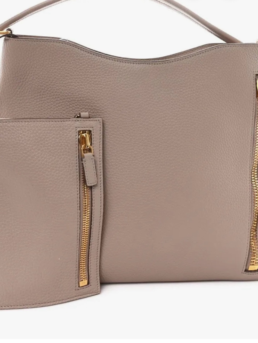 Tom Ford Pebbled Taupe Leather Shoulder Bag with Gold Hardware